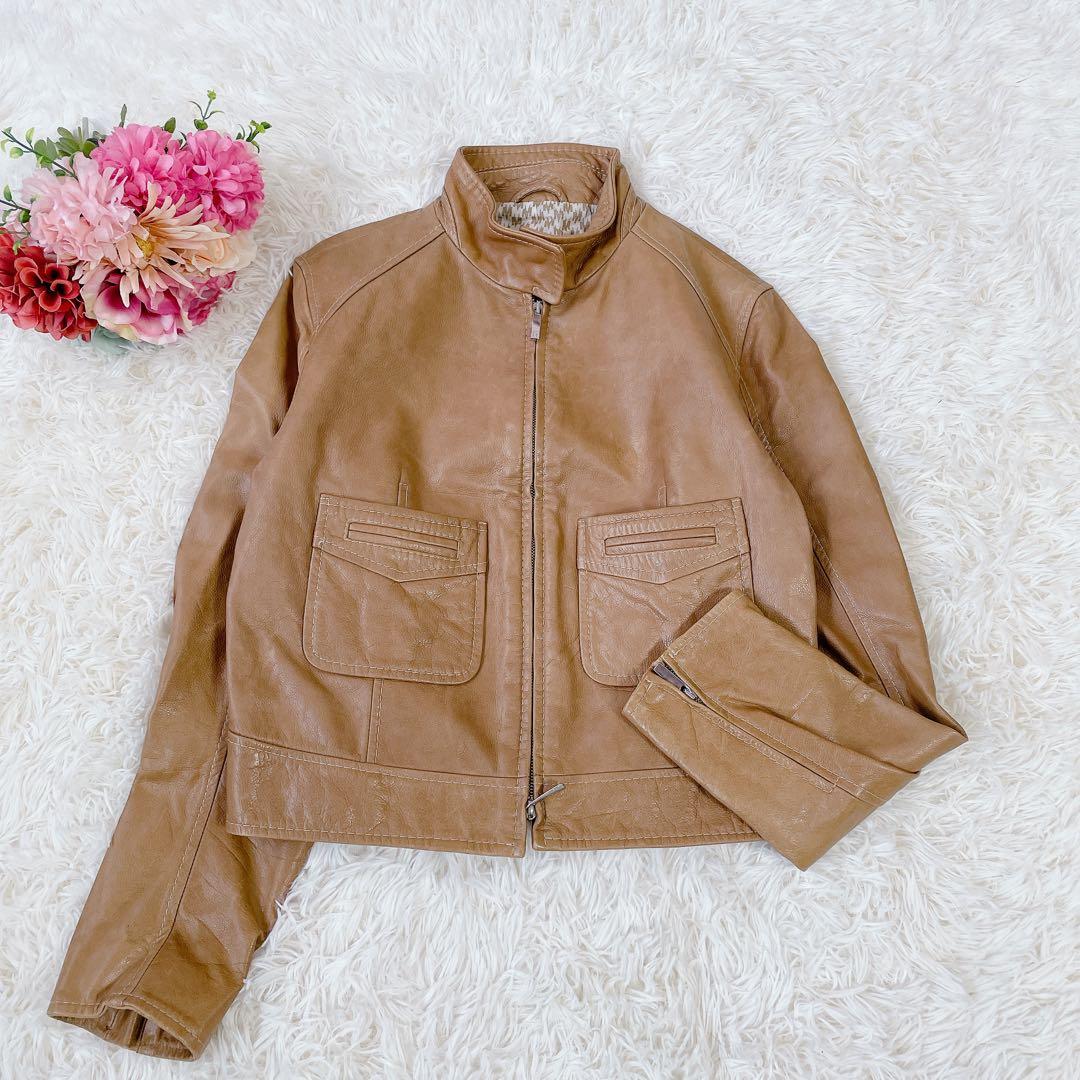 美品　マックスマーラ　本革レザー　シングルライダースジャケット　高級　42