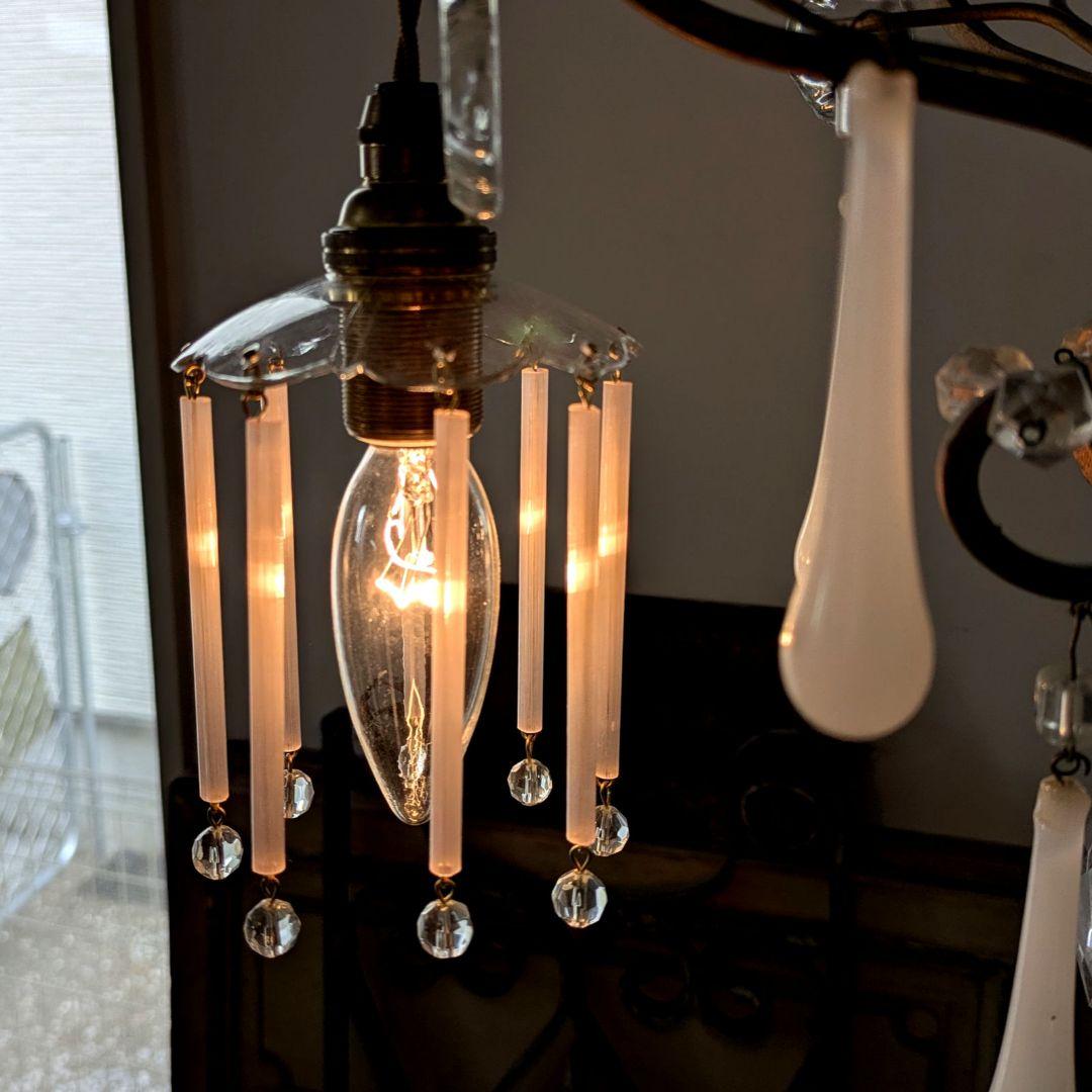 cフランスアンティーク　ピンクオパリンストロードロップ　ミニシャンデリアシェード