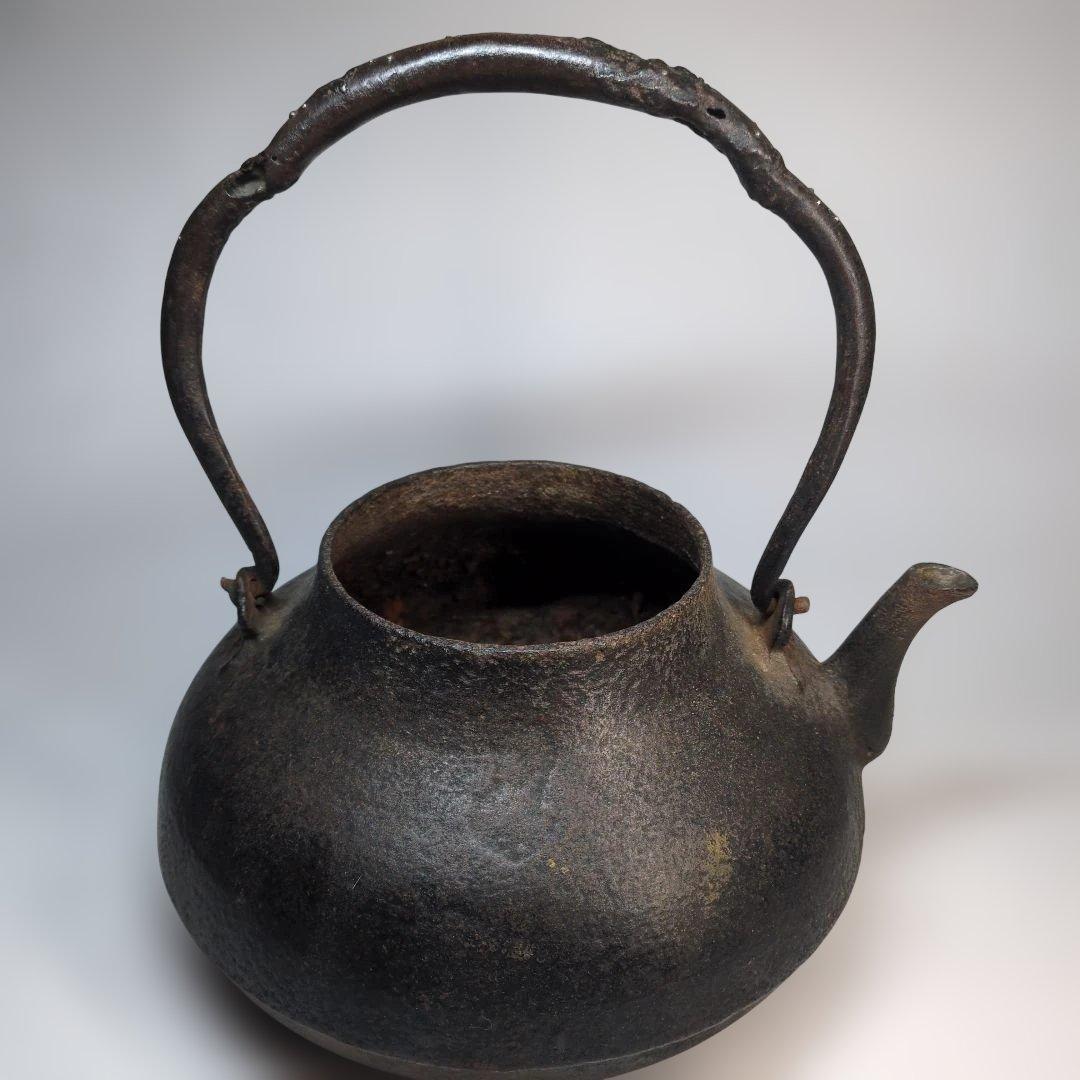 骨董　鉄瓶　茶道具　袋弦　 銀象嵌 侘び寂び　銀直し　古玩