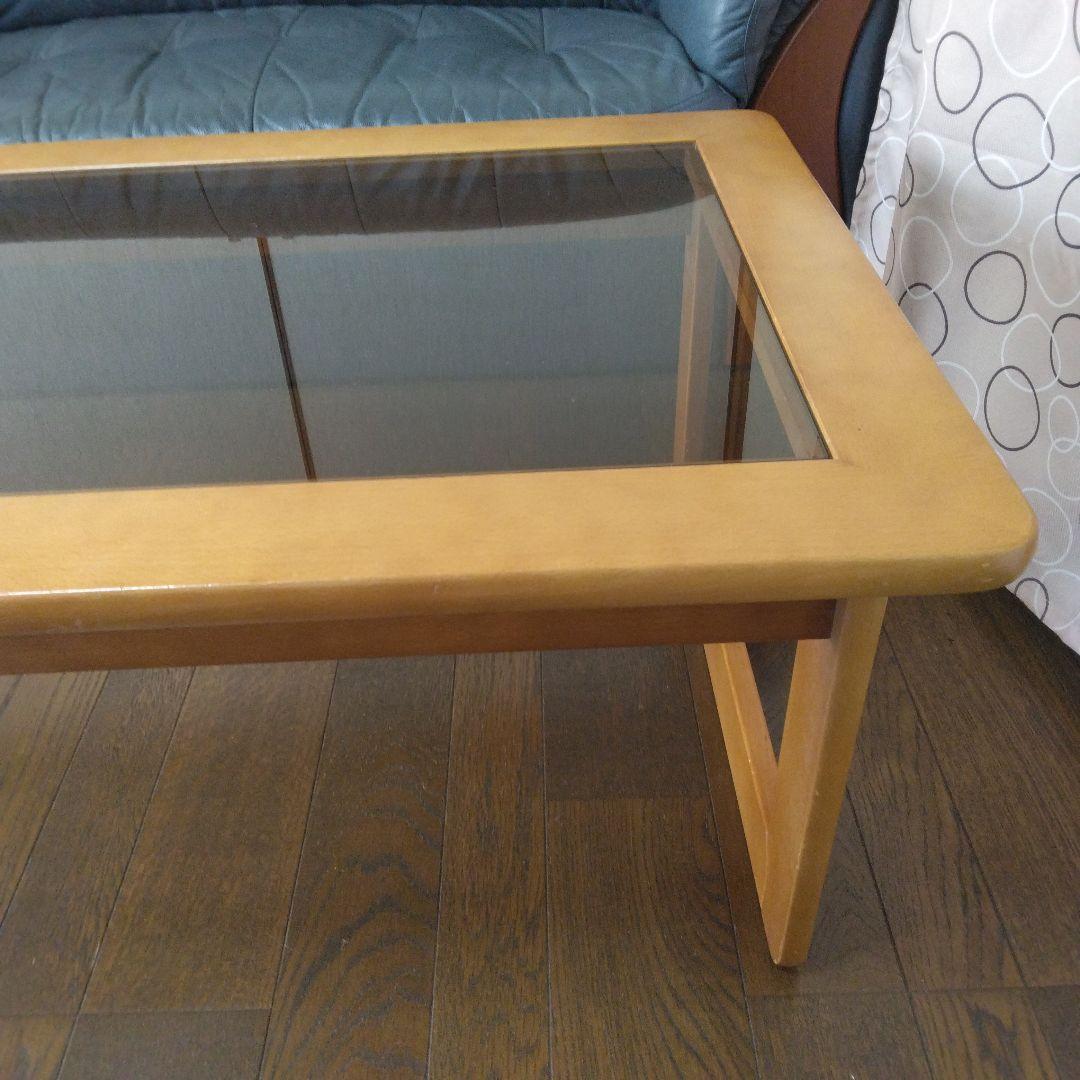 センターテーブル 　ガラステーブル 　アンティーク調 　 木製ローテーブル