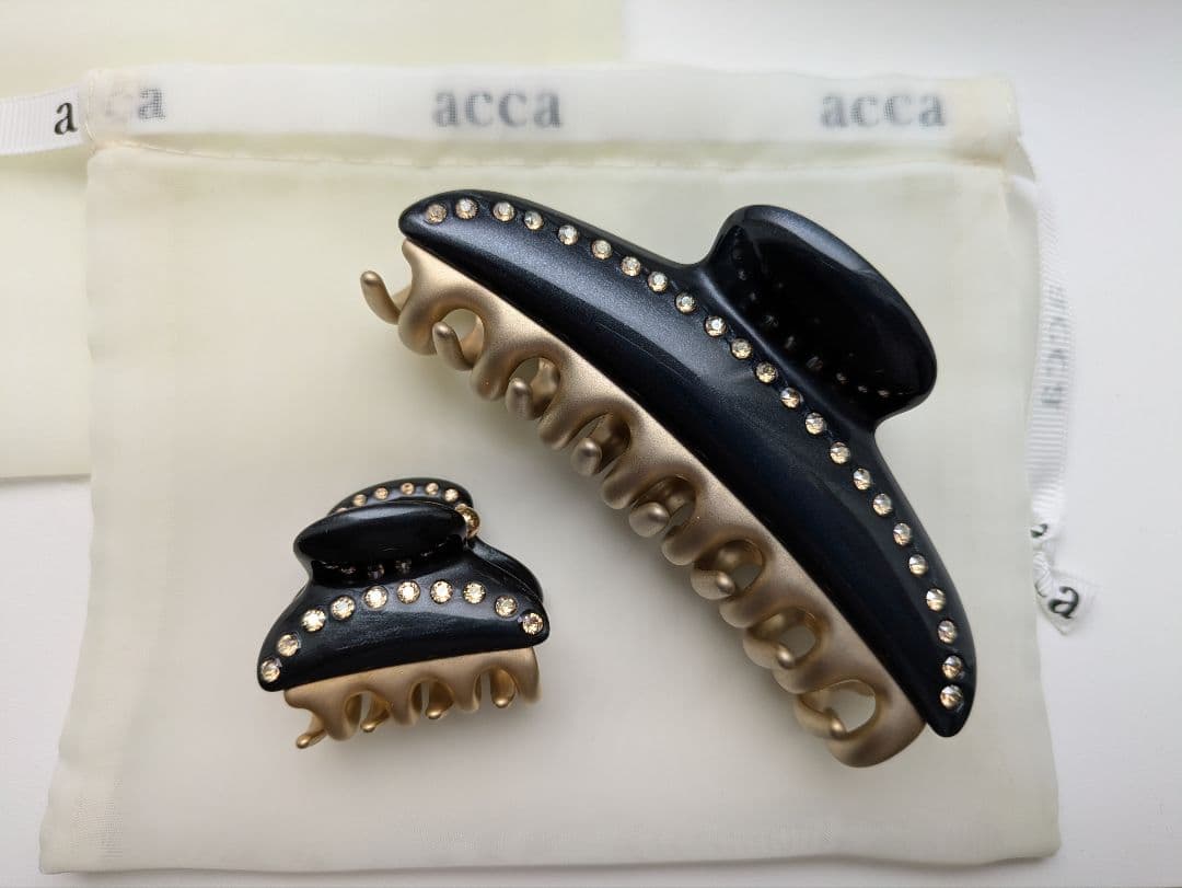 acca ヘアクリップ　ティアラクイーン ブラック/ゴールド 大小セット