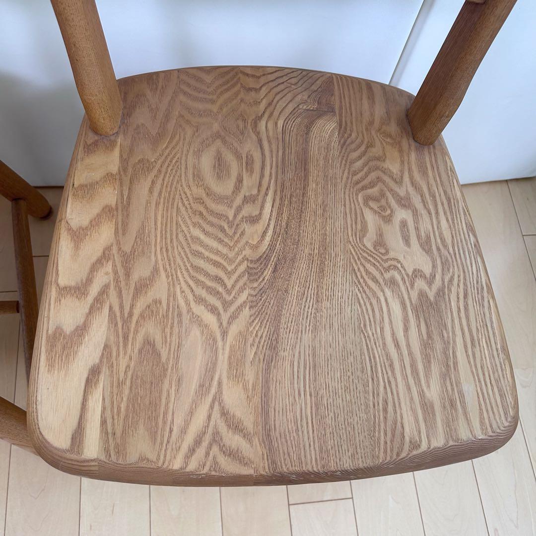 無垢材　ダイニングチェア　ナラ材　丸脚　虎斑　丸貫構造　天然木　リビング　2脚