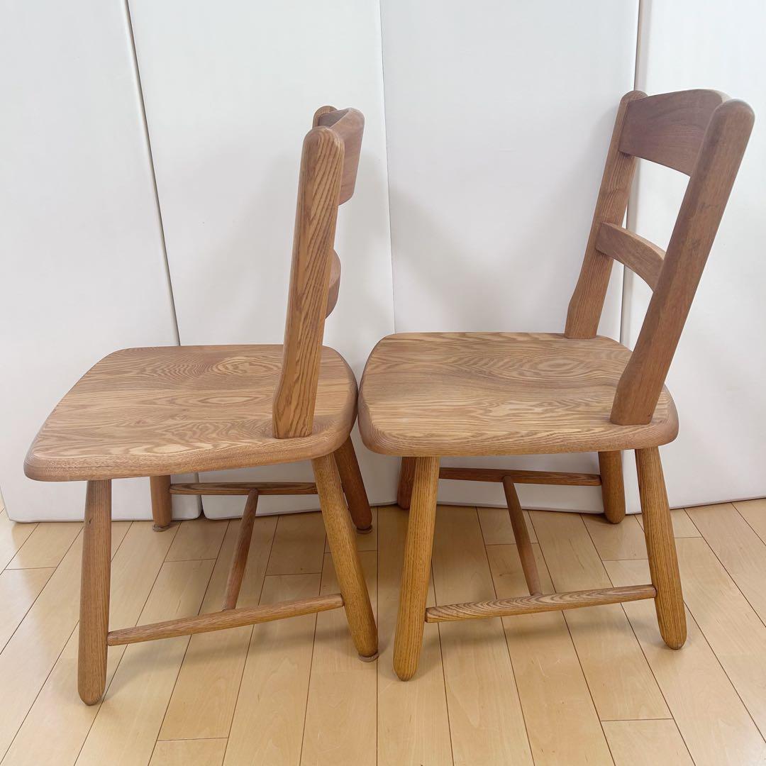 無垢材　ダイニングチェア　ナラ材　丸脚　虎斑　丸貫構造　天然木　リビング　2脚