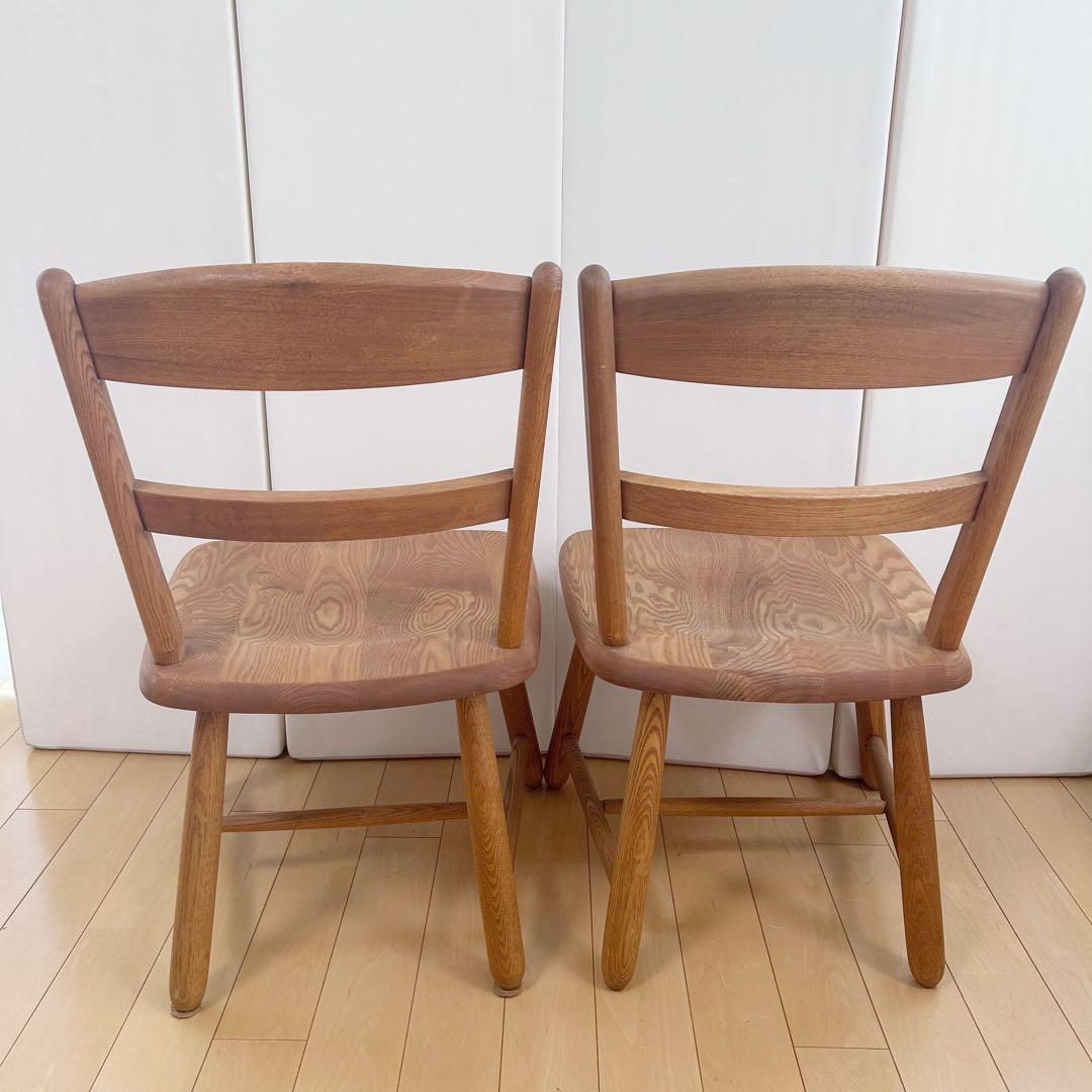 無垢材　ダイニングチェア　ナラ材　丸脚　虎斑　丸貫構造　天然木　リビング　2脚