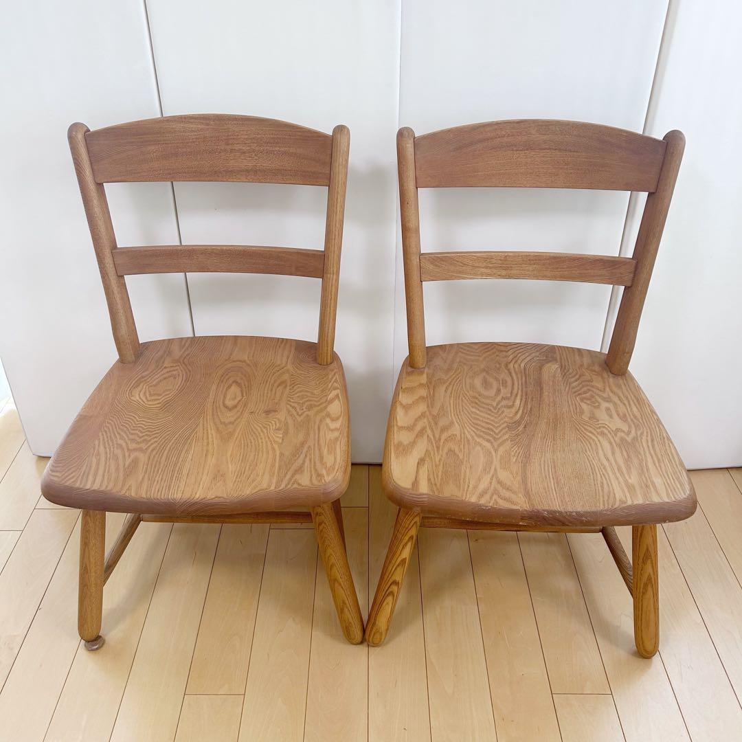 無垢材　ダイニングチェア　ナラ材　丸脚　虎斑　丸貫構造　天然木　リビング　2脚