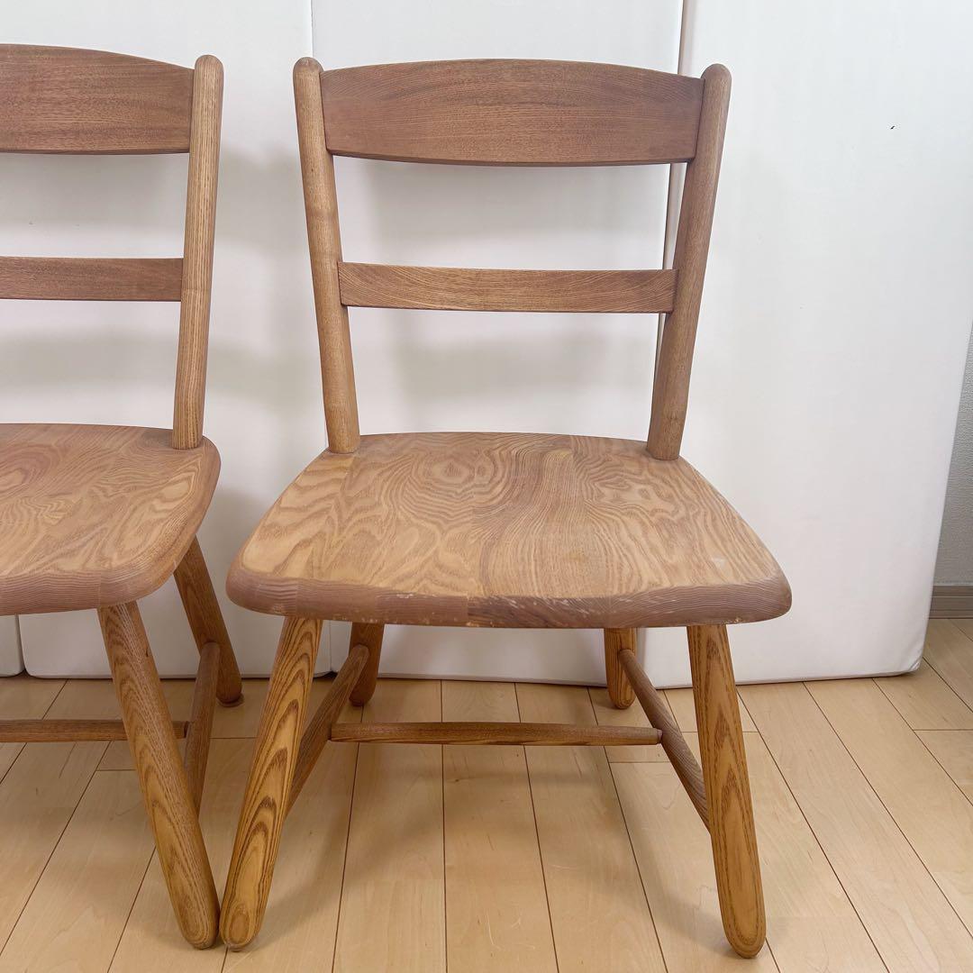 無垢材　ダイニングチェア　ナラ材　丸脚　虎斑　丸貫構造　天然木　リビング　2脚