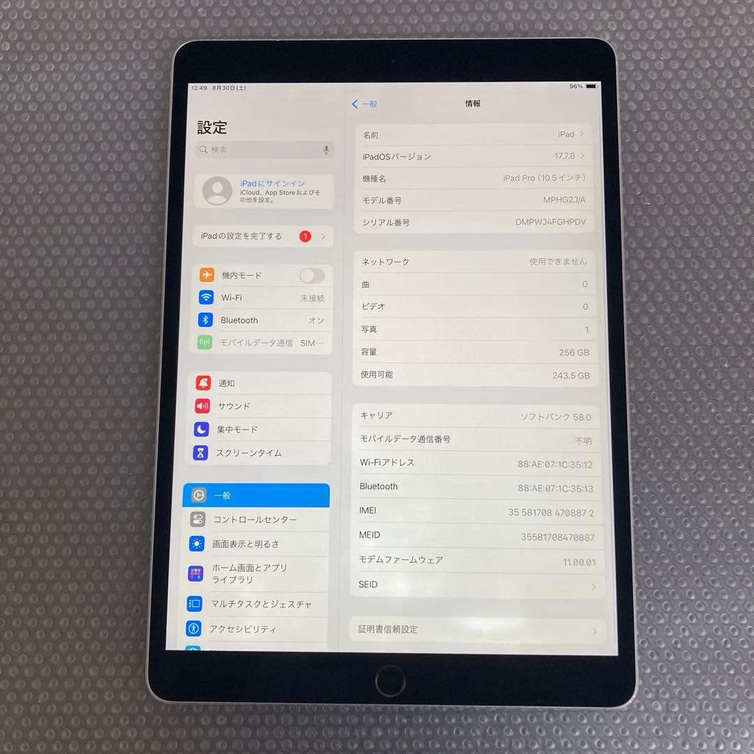 166 電池ほぼ新品☆iPad Pro 256GB 10.5インチ SIMフリー
