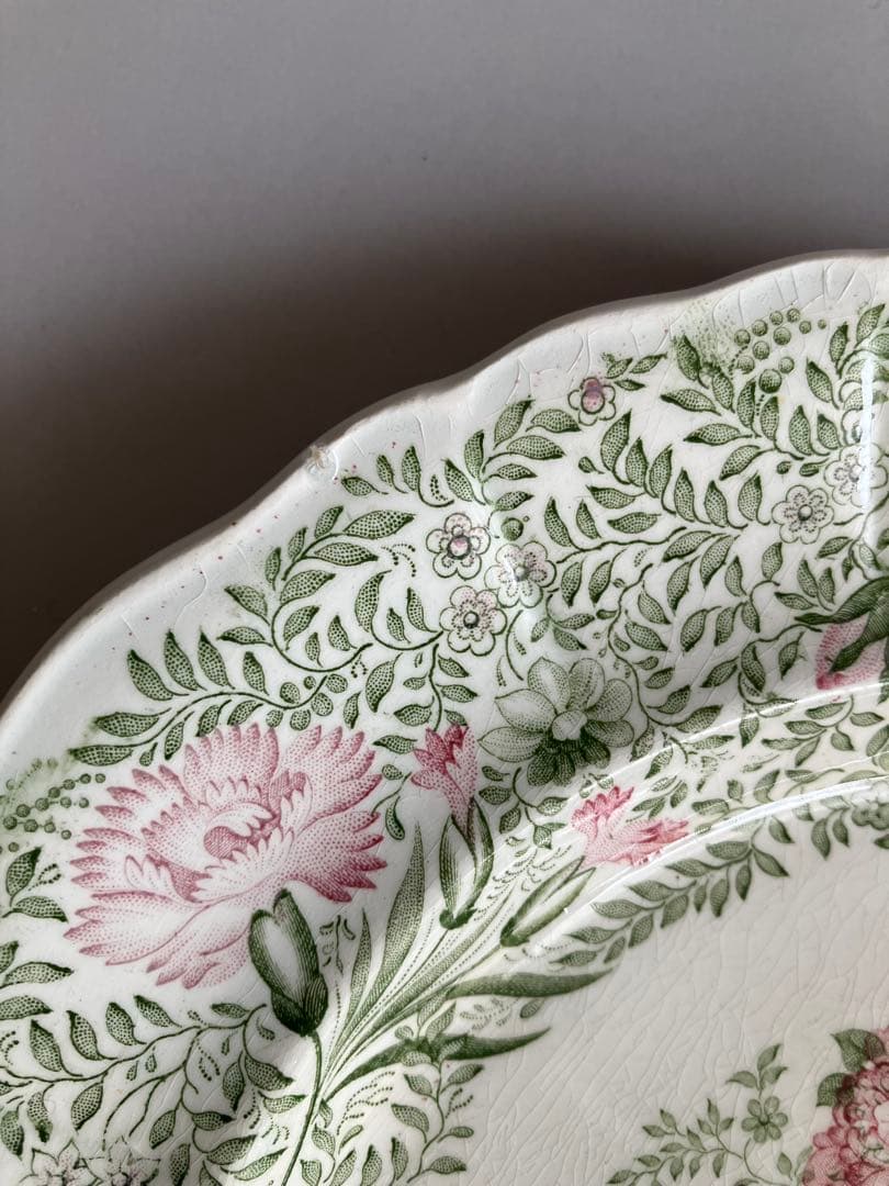 クレイユモントロー　薔薇の花籠のデザートプレート　19世紀　フランスアンティーク