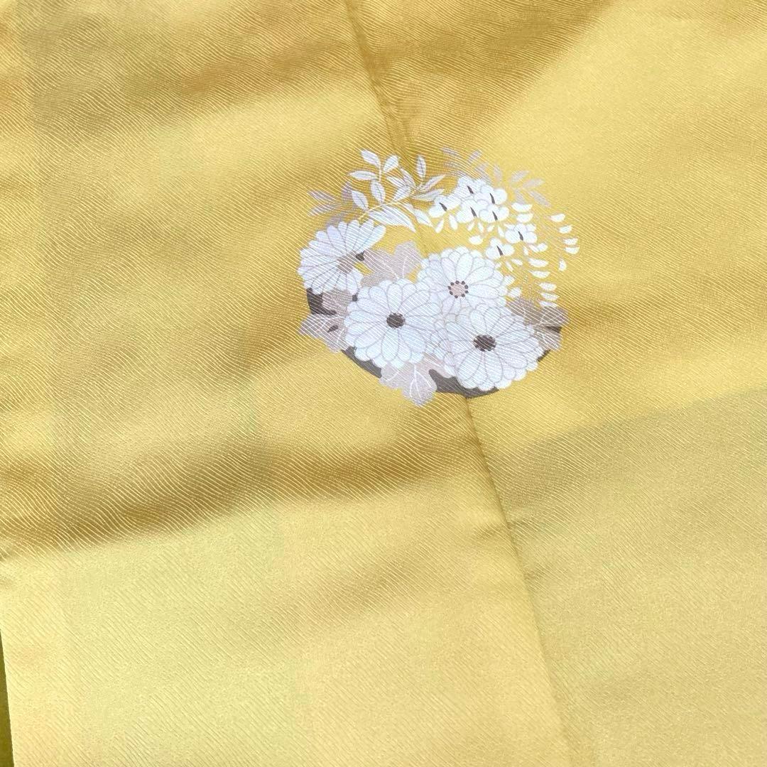 【美品✨】東レシルック　さんび　洗える着物　付け下げ　山吹色　花丸文　手縫いN7