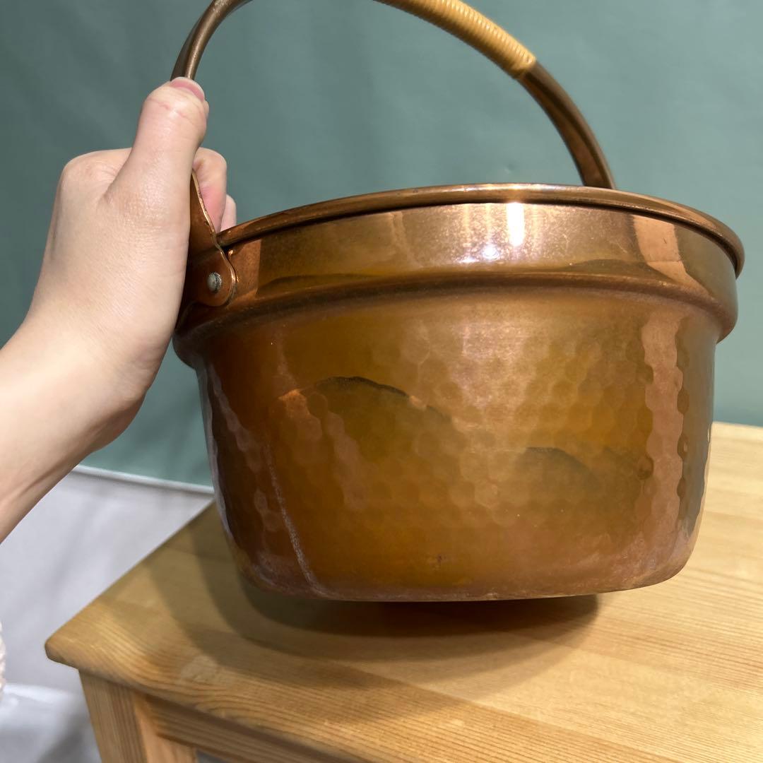 銅鍋　純銅　直径22㎝　木蓋・ツル付き