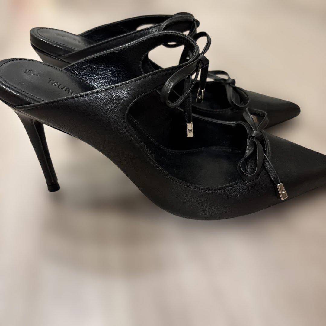 ☆ツルバイマリコオイカワ　パンプス　ヒール　ミュール　リボン　レザー本革