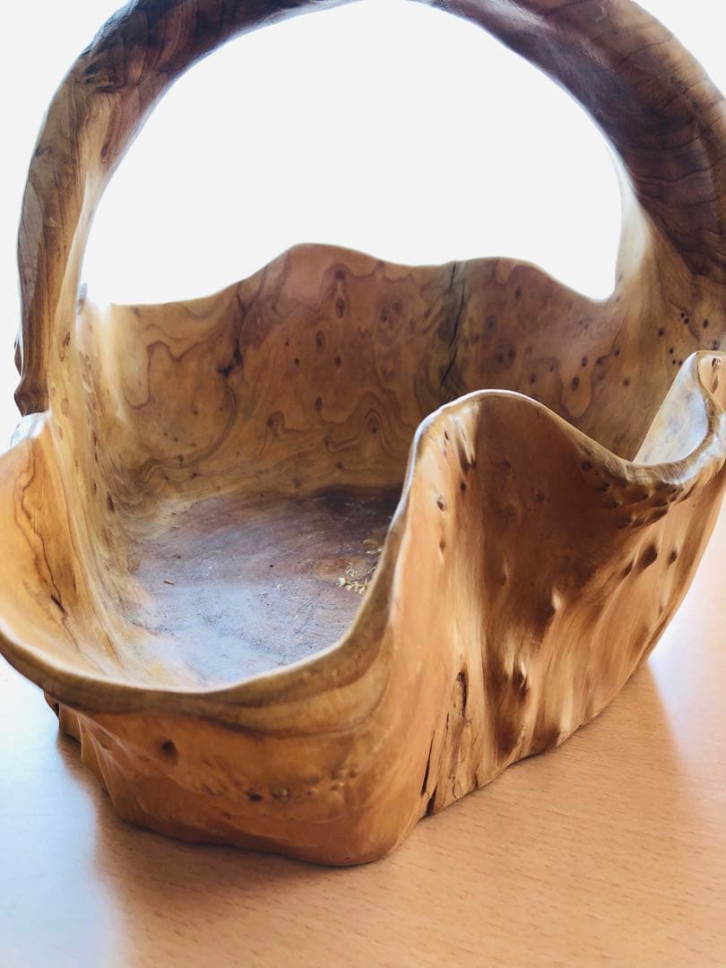 アンティーク丸太くり抜き　切り株　バスケット