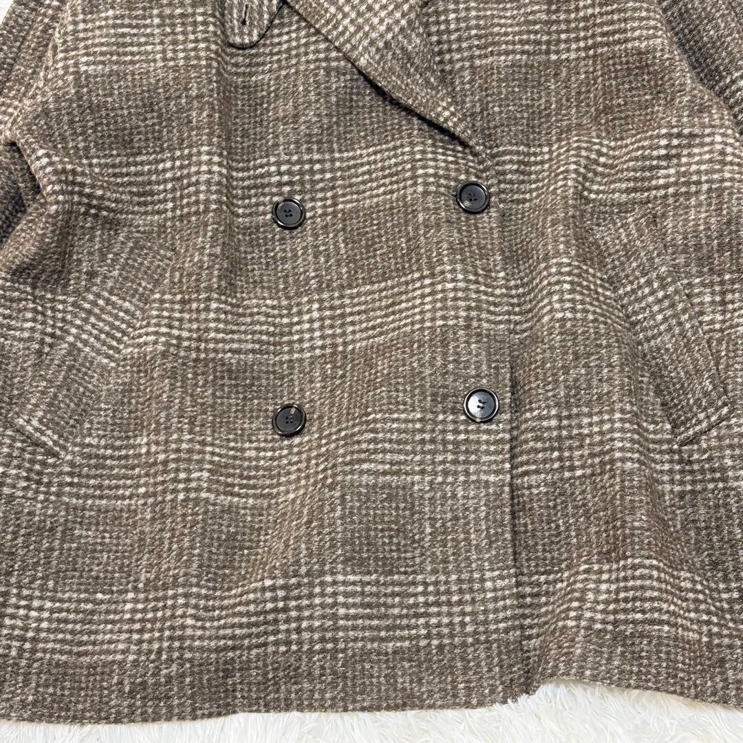 美品✨Spick&Span Wスライバーチェックハーフコート38 ブラウン