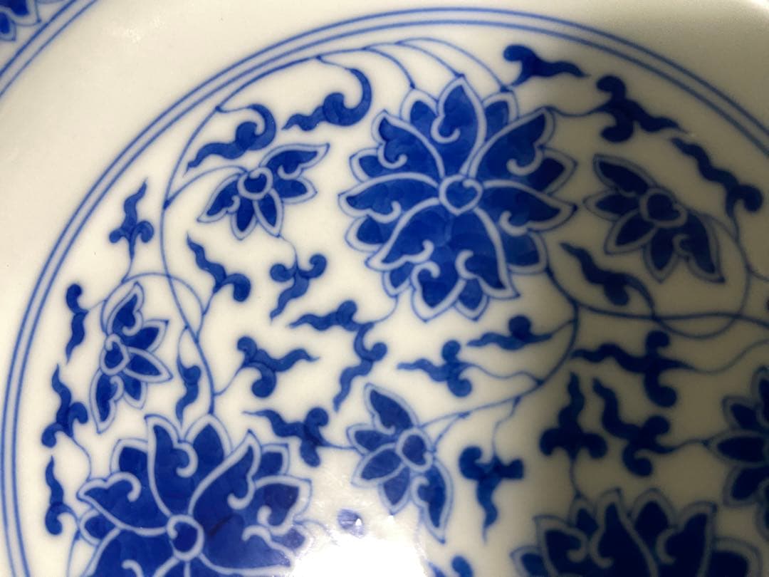 中国古美術 大清光緒年製　青花纏枝蓮文皿　染付