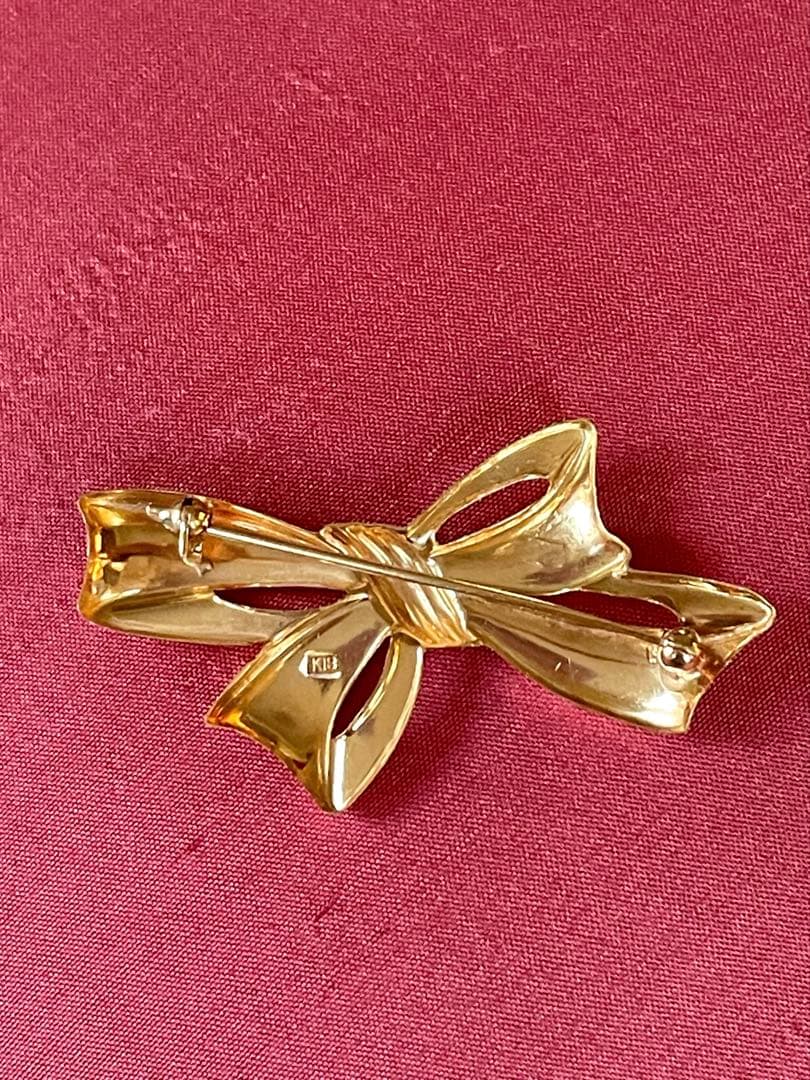K18 リボン型ブローチ 幅48mmイエローゴールド3.7g