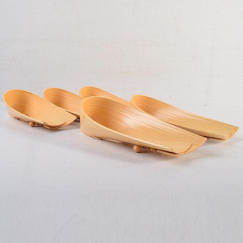 茶道具　此君亭工房　白竹　ささ舟　お絞り受け　五点　共箱　V　R8829