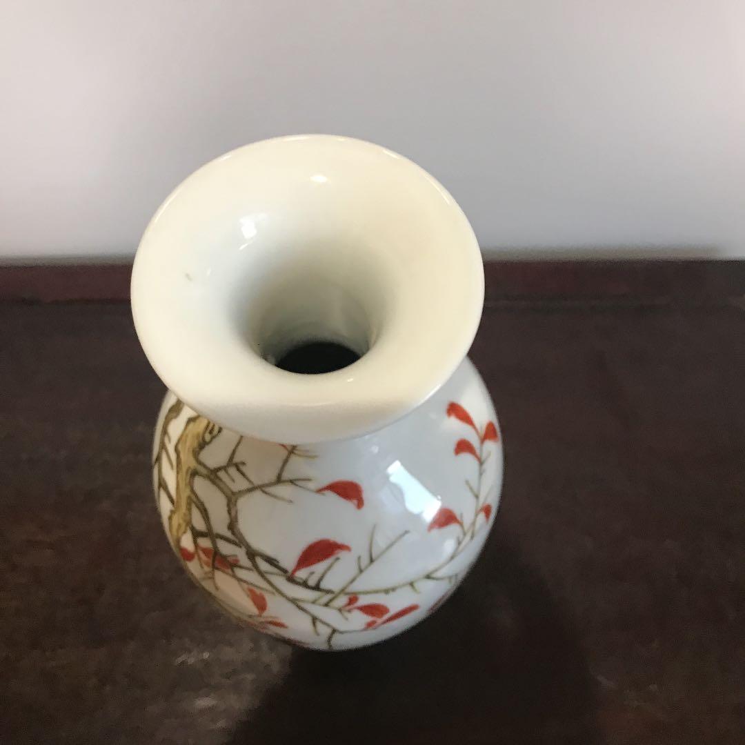中国古玩 古美術 花瓶　秋枝鳴蝉図　居仁堂製 景徳鎮 骨董品