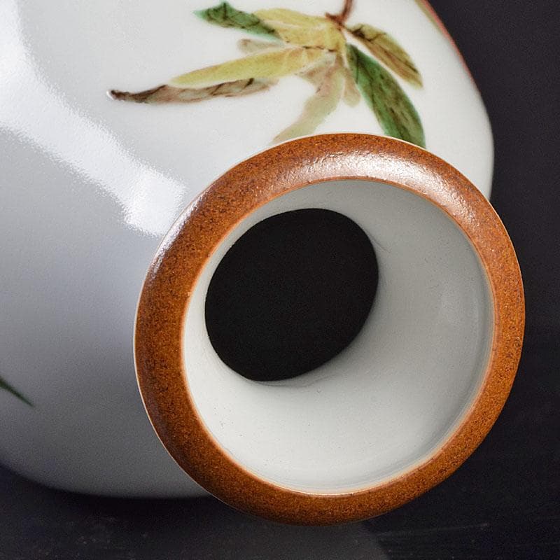 広瀬義之作　色絵　ぼけ之図　面取り壷　共布共箱　V　R9186B