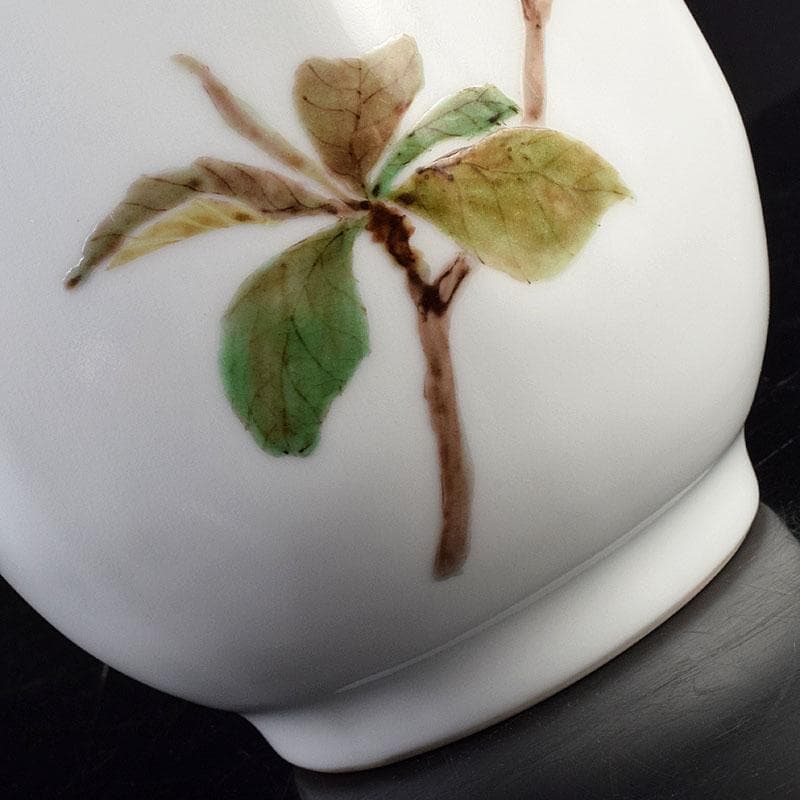 広瀬義之作　色絵　ぼけ之図　面取り壷　共布共箱　V　R9186B