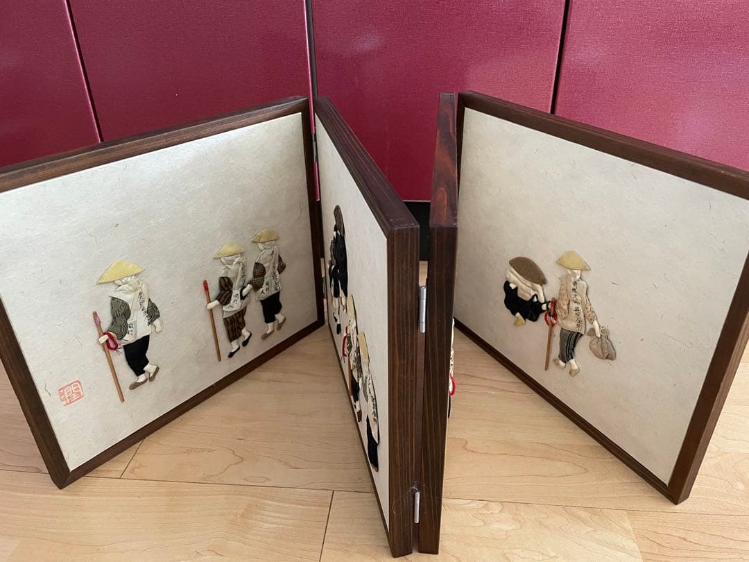 アンティーク風お遍路さん　　屏風