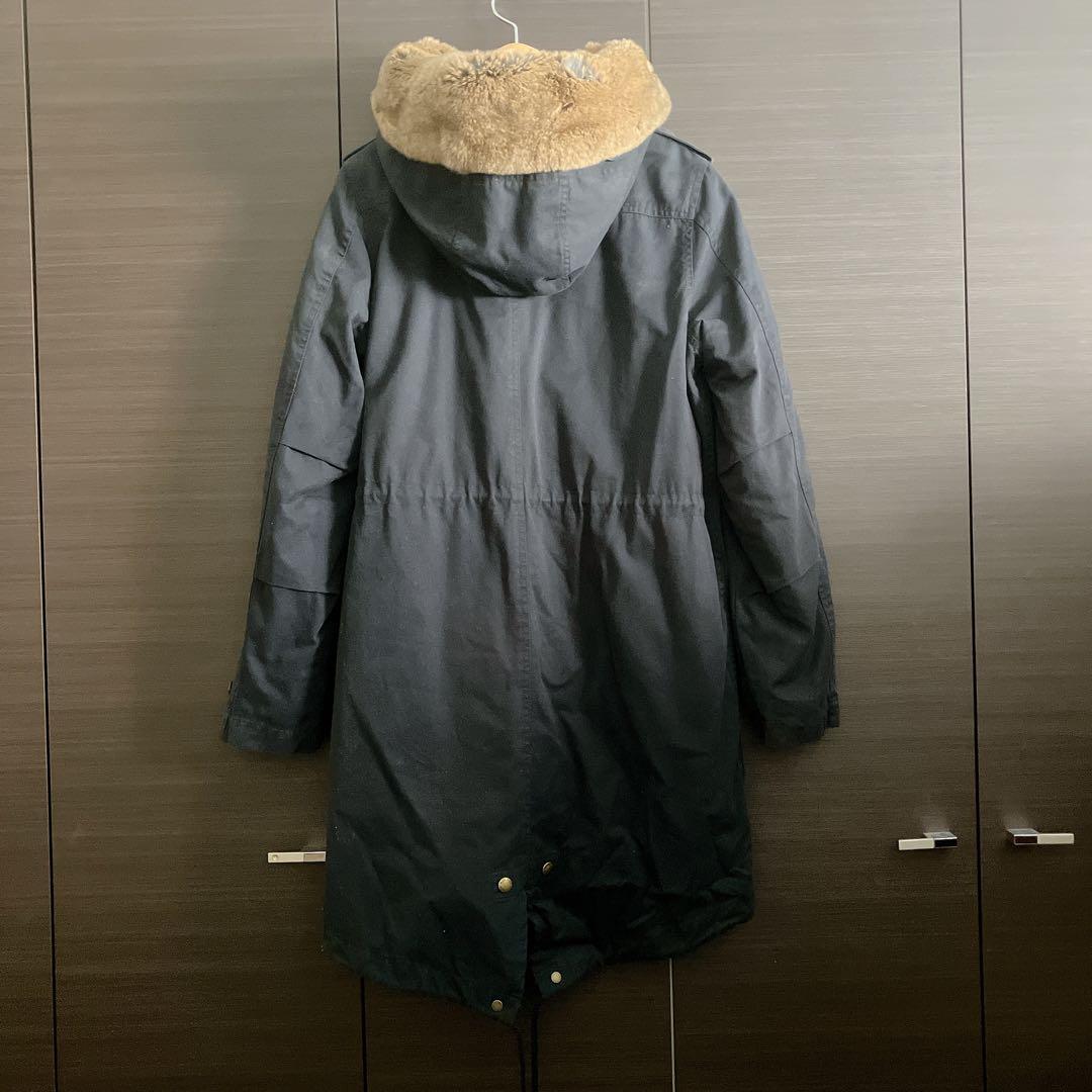 WOOLRICH 紺ネイビーラビットファー中綿ライナーモッズコート正規品XS