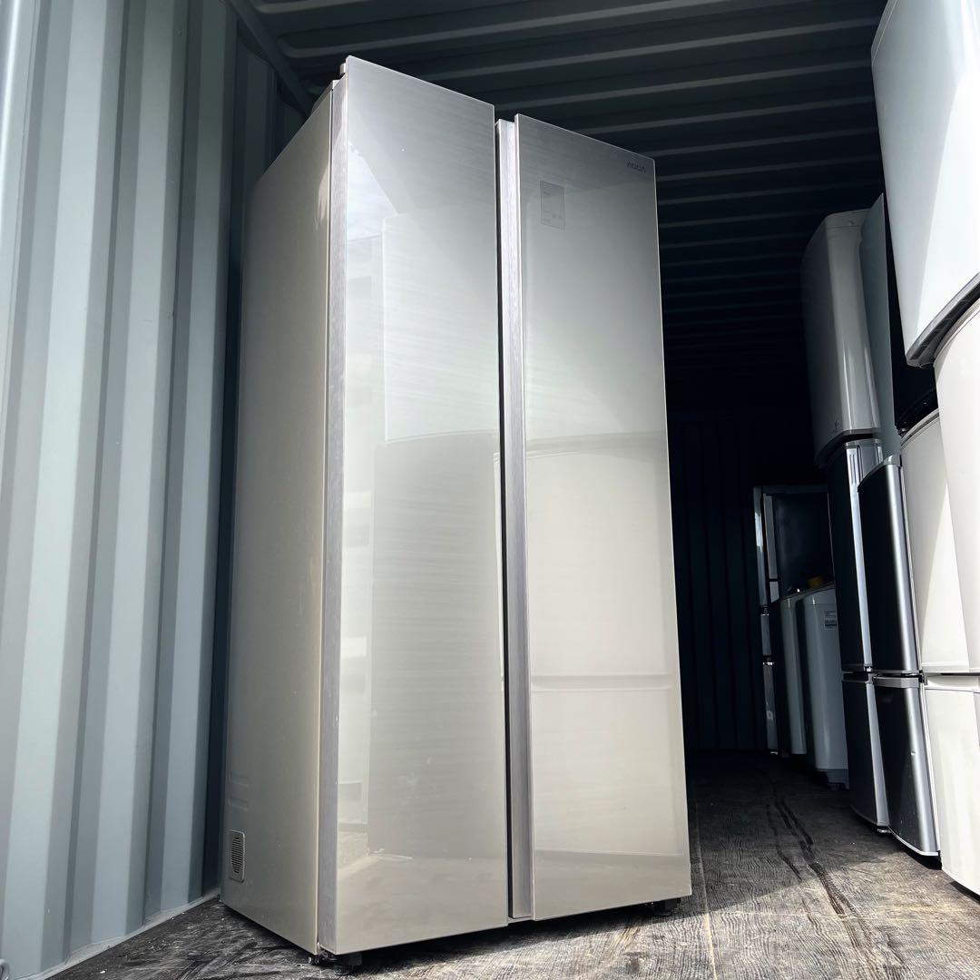 145取付無料！AQUAスタイリッシュシルバーパノラマオープン475L大型冷蔵庫