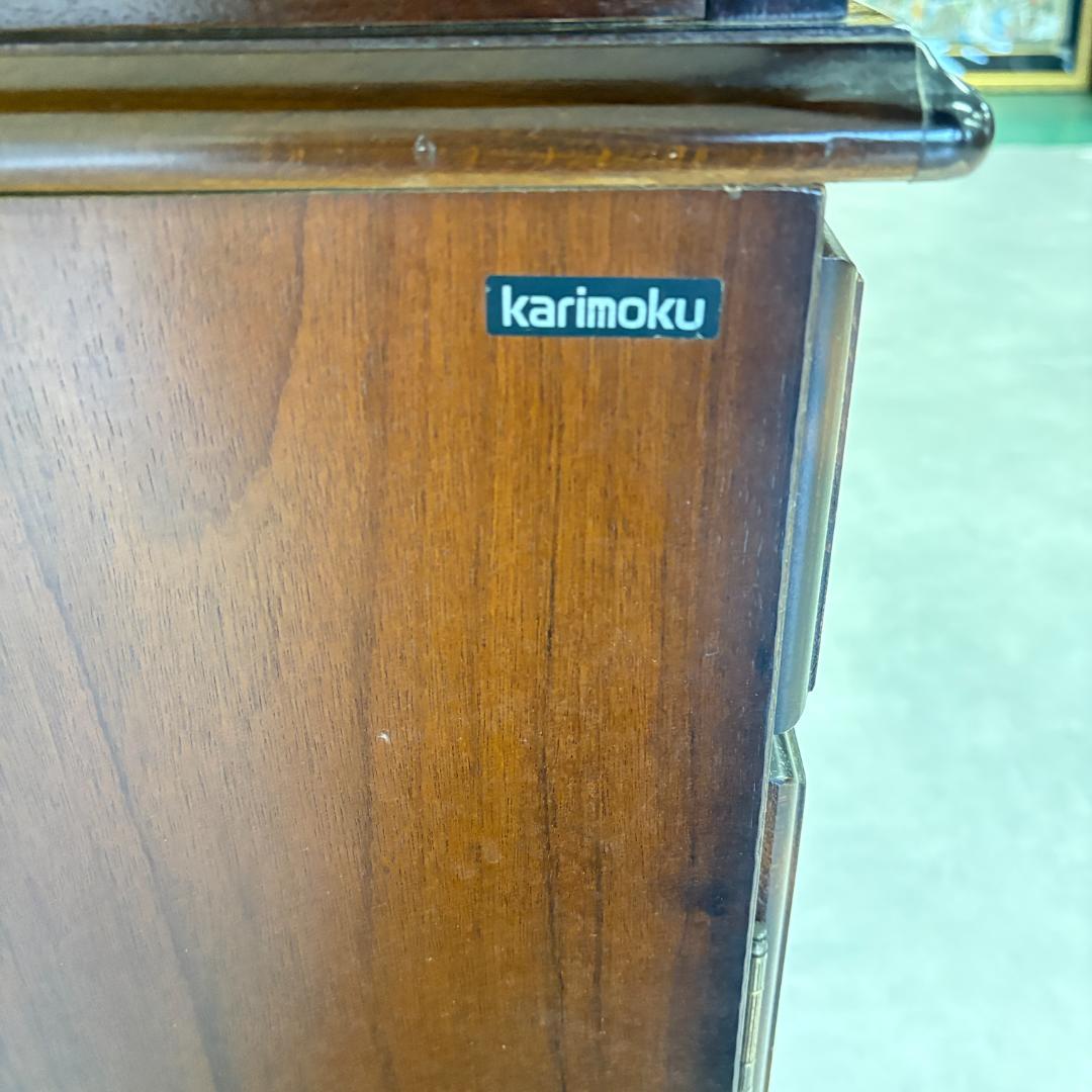 カリモク家具　レトロ家具　大型　ガラス戸棚　食器戸棚