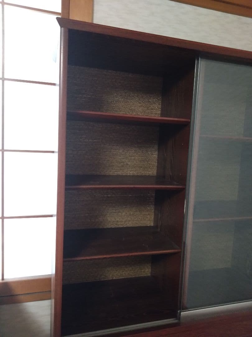ダークブラウン ガラス扉付き本棚　昭和レトロ