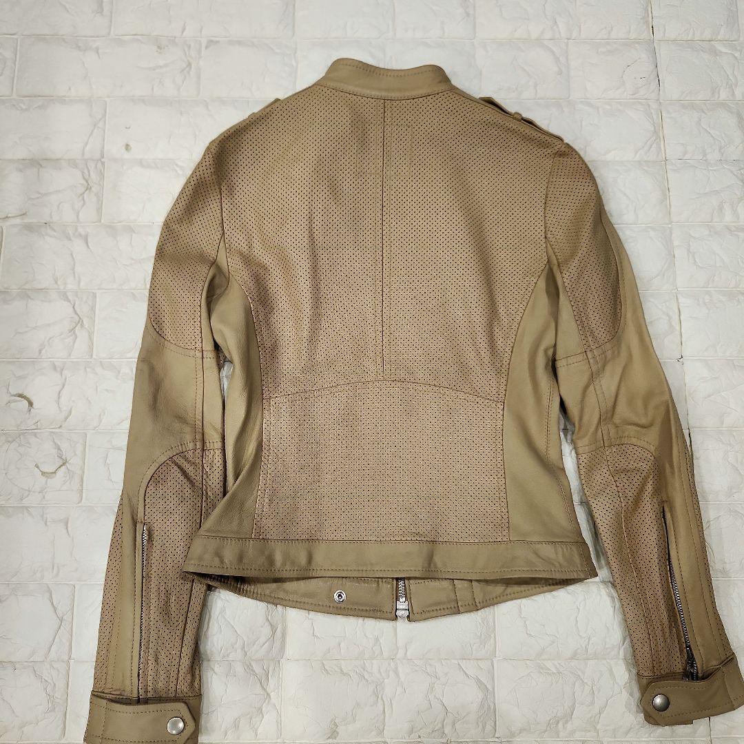 FLASK レザージャケット　ラムレザー　ベージュ　パンチング　原料イタリア産