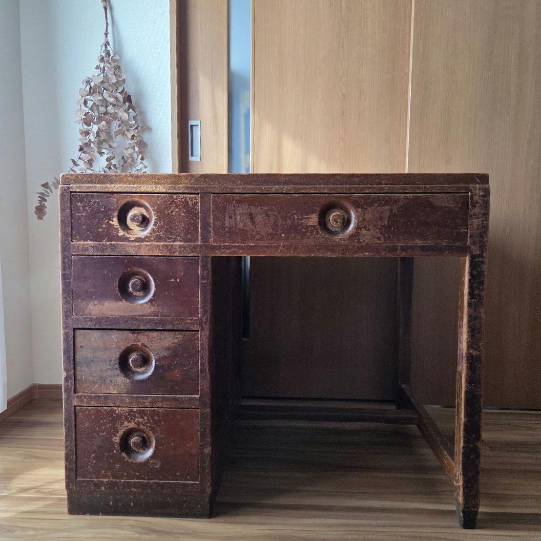 片袖机　左袖　アンティーク　作業台　什器　デスク　無垢　古家具　インテリア