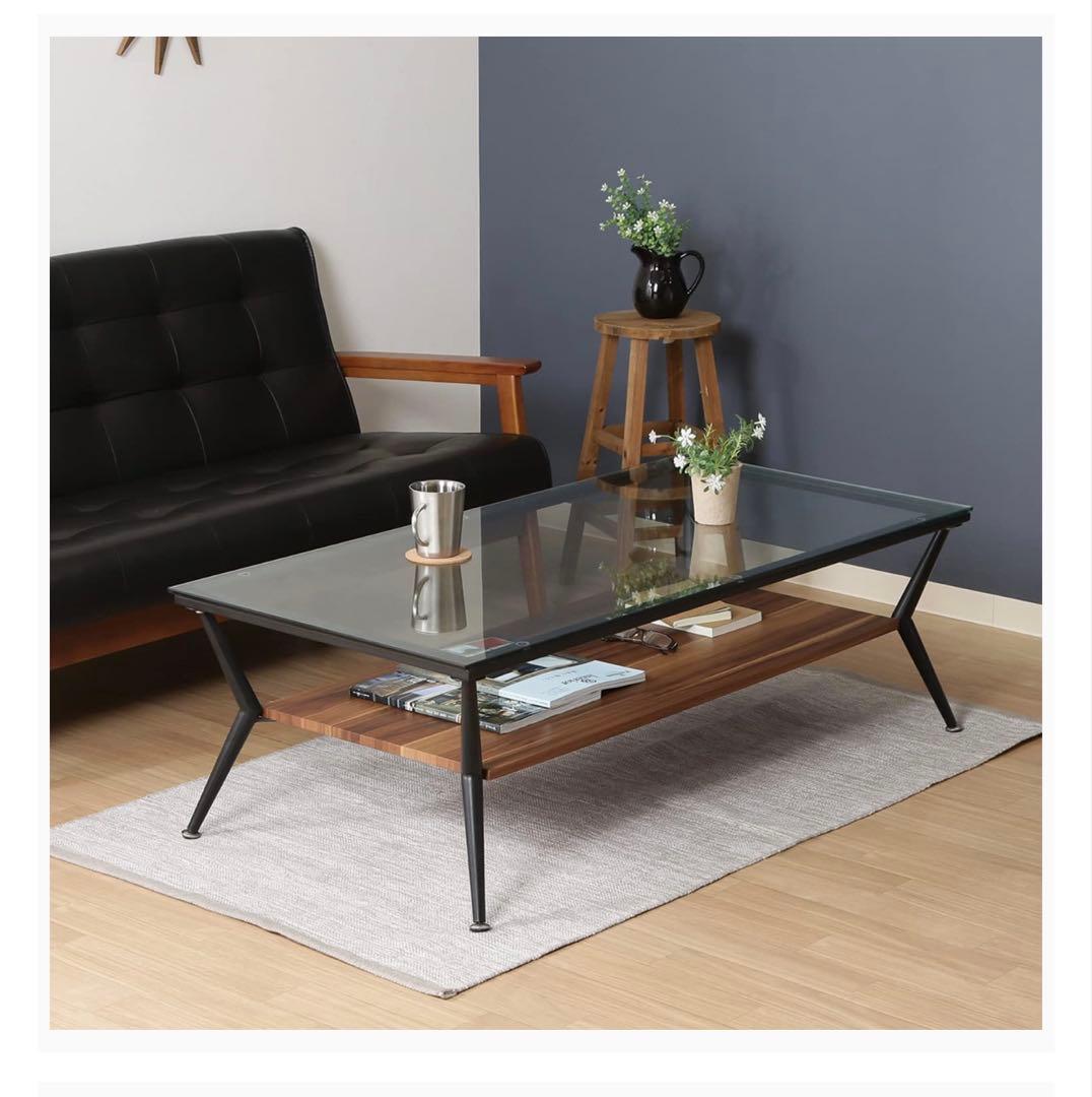 モダン ガラス 木製 リビングテーブル 幅120cm