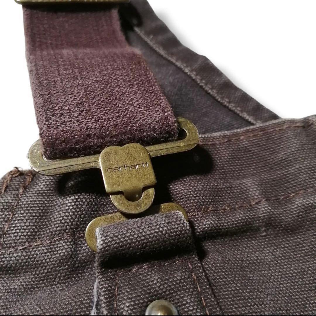 カーハートダブルニーダック地オーバーオールダークブラウン茶色W34古着 3475