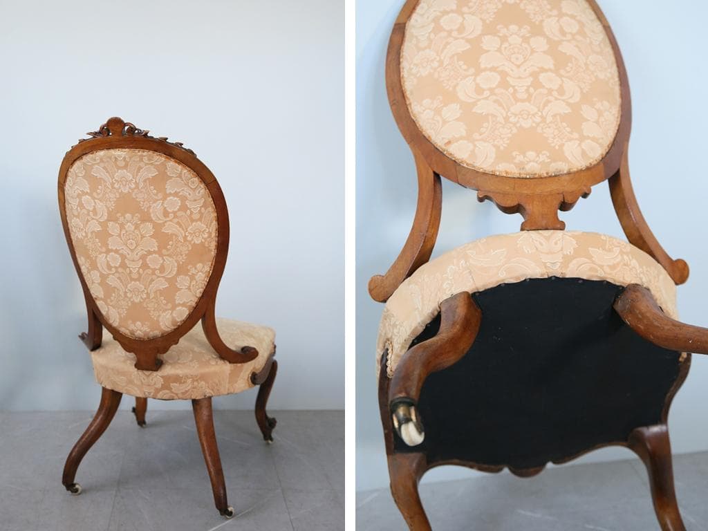 英国アンティーク猫脚ナーシングチェア/イス/ソファ/腰掛け椅子(89-272-1