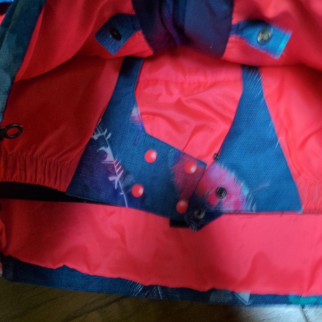 【美品】ROXY　スノボウェア　上下セット　L　総柄　羽根　フェザー　ピンク