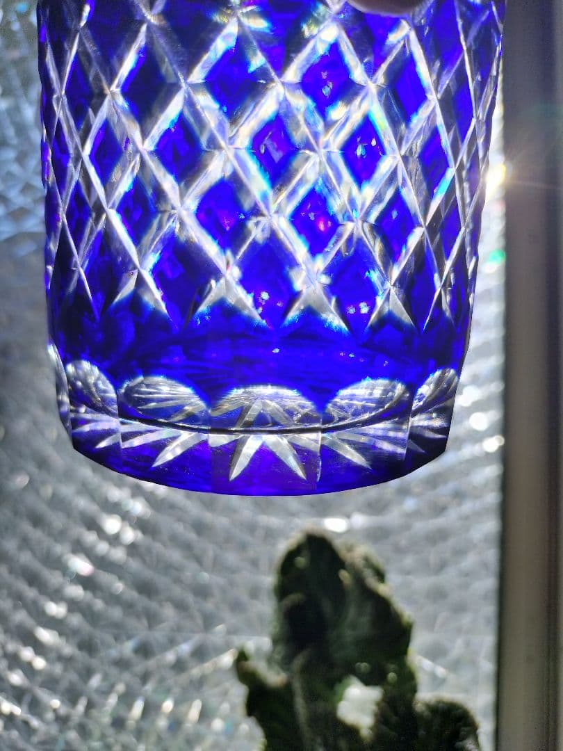 40年前昭和レトロ☆江戸切子　蓋付きコットン綿棒ケース　キャンディー等にも☆