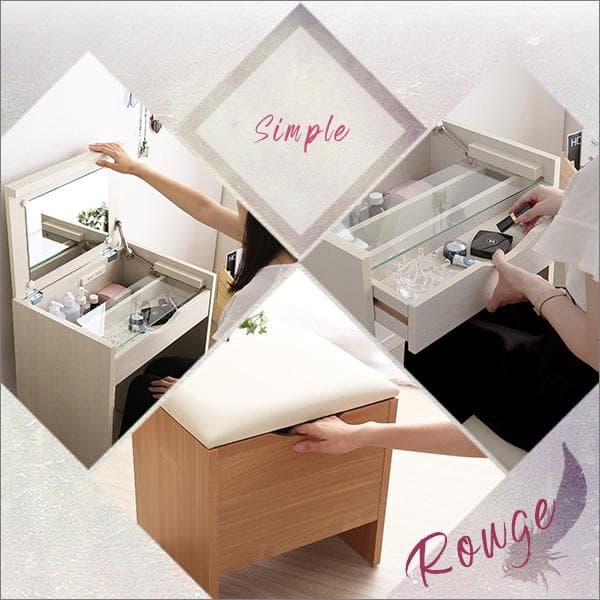 コンパクト収納ドレッサー　スツール 2点セット　コンセント付き