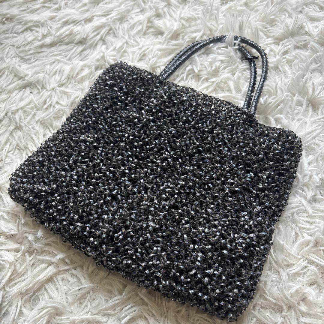 アンテプリマ ワイヤーバッグ ブルー　グレー ストラップ付き