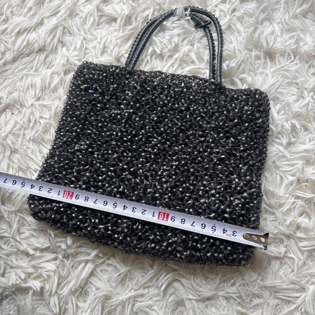 アンテプリマ ワイヤーバッグ ブルー　グレー ストラップ付き