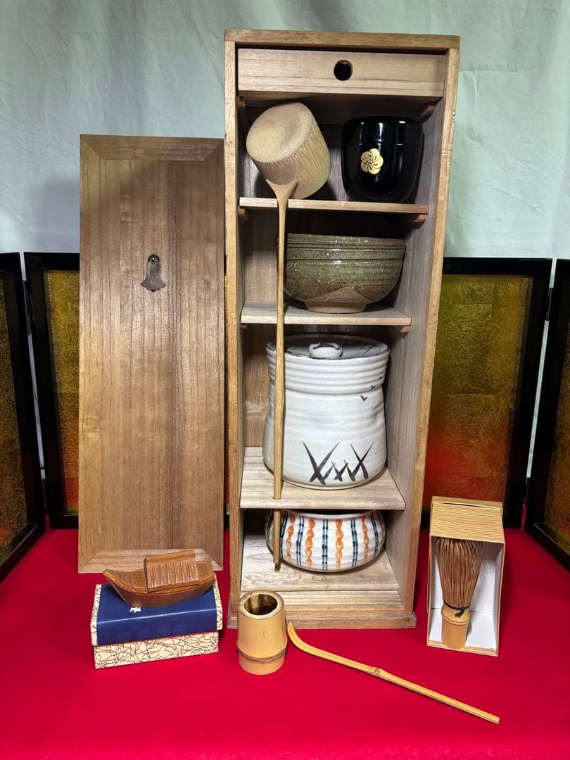 短冊箱 10点 水差 茶碗 建水 棗 柄杓 香合 茶匙 茶筅 蓋置 茶道具