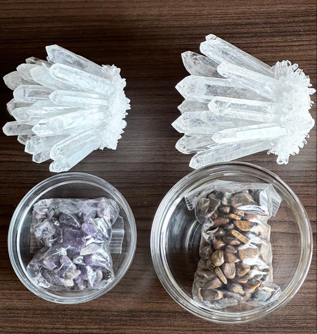 水晶クラスター2点セット(画像に写る物全てセット)撮影のため開封【新品未使用品】