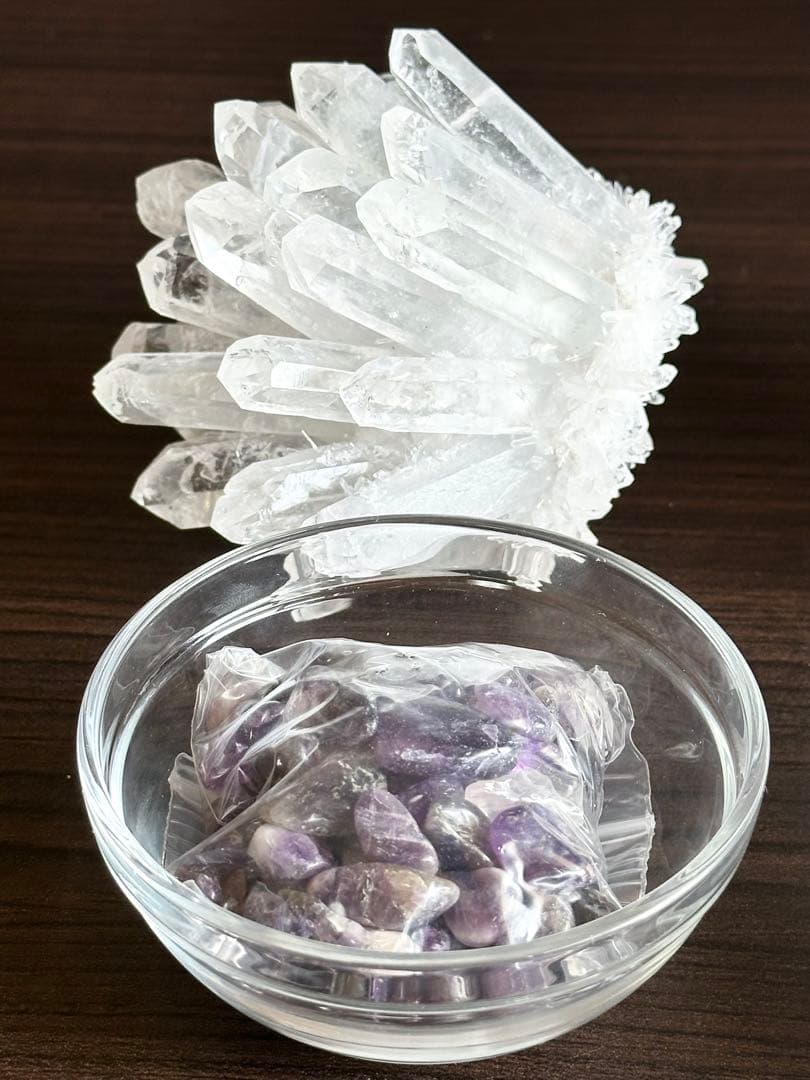 水晶クラスター2点セット(画像に写る物全てセット)撮影のため開封【新品未使用品】