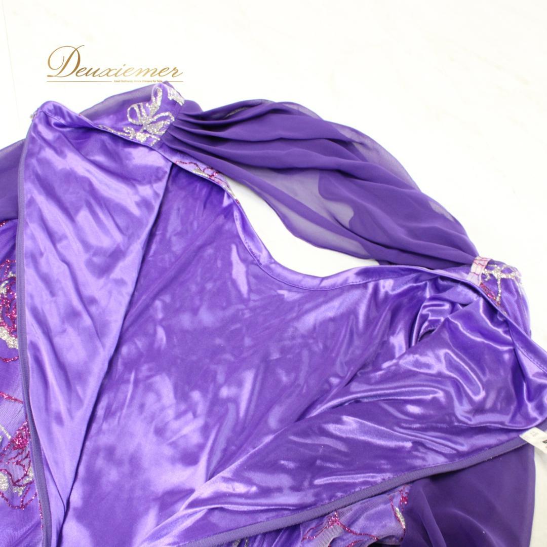 【美品 社交ダンス衣装】ワンピース ドレス un×Ⅱ 紫 パープル 派手 ラメ