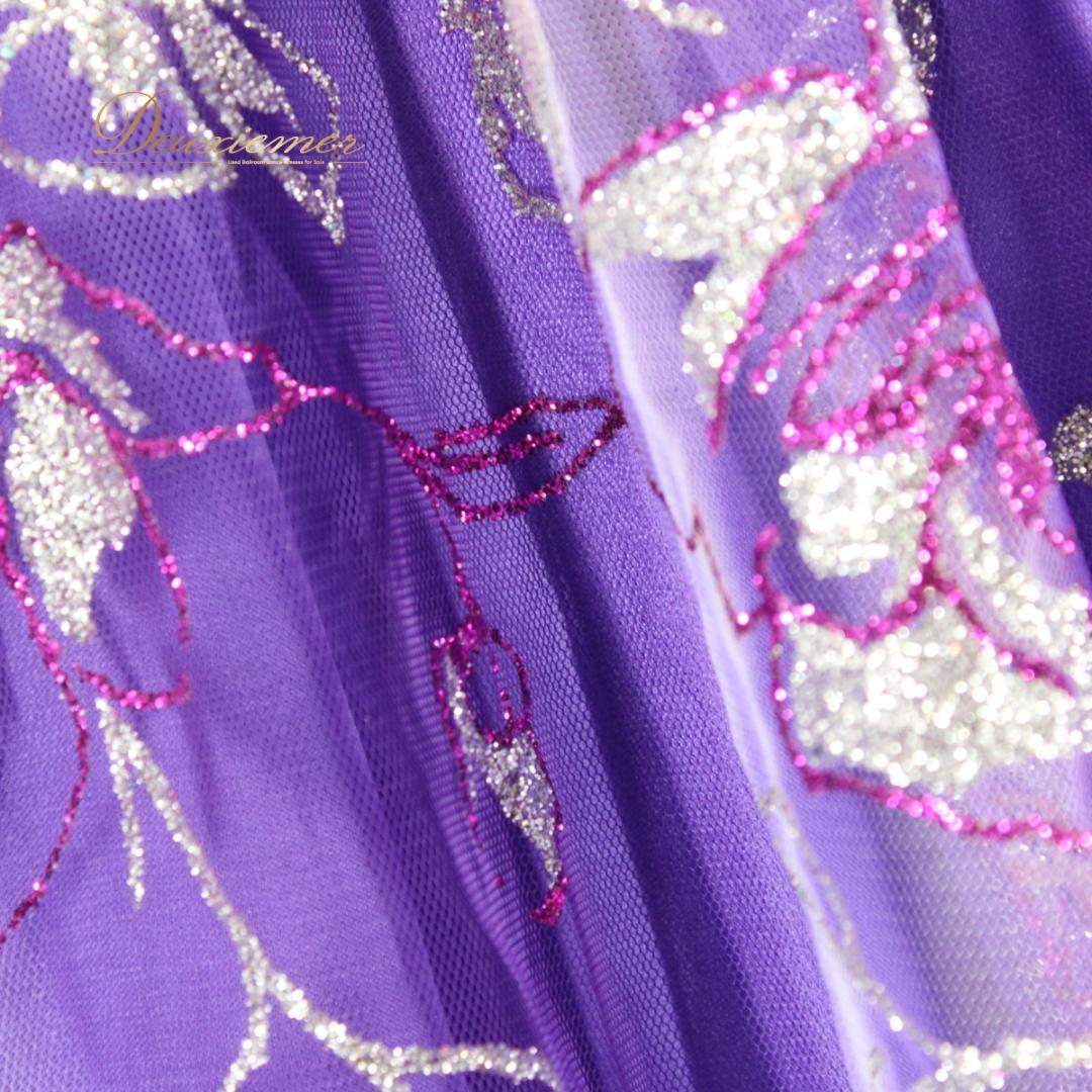 【美品 社交ダンス衣装】ワンピース ドレス un×Ⅱ 紫 パープル 派手 ラメ