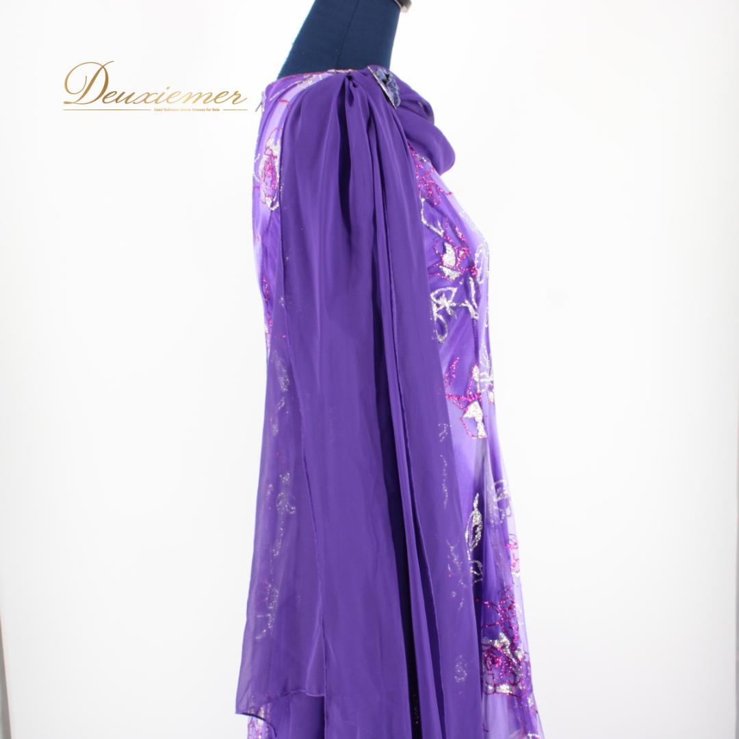 【美品 社交ダンス衣装】ワンピース ドレス un×Ⅱ 紫 パープル 派手 ラメ