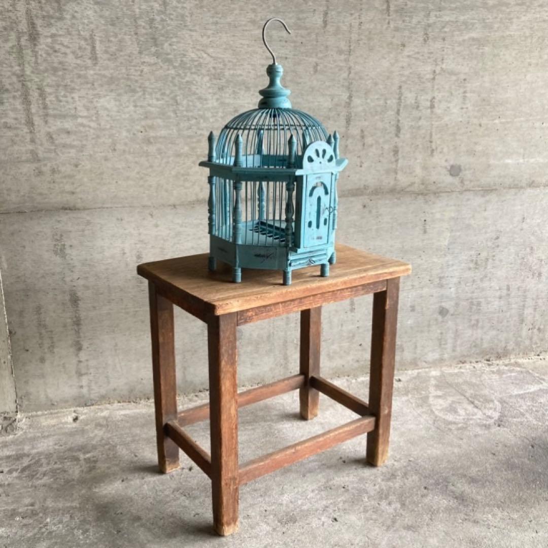 鳥籠 バードゲージ カゴ 小鳥 置物 吊り下げ 水色 青 シャビー レトロ