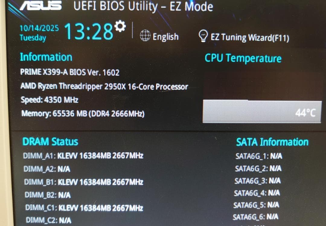 マザーボード PRIME X399A Ryzen Threadripper 2950X 64G