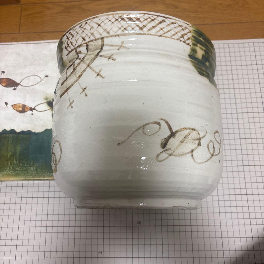 茶道具　陶器 陶板、水差し セット手描き 魚のモチーフ