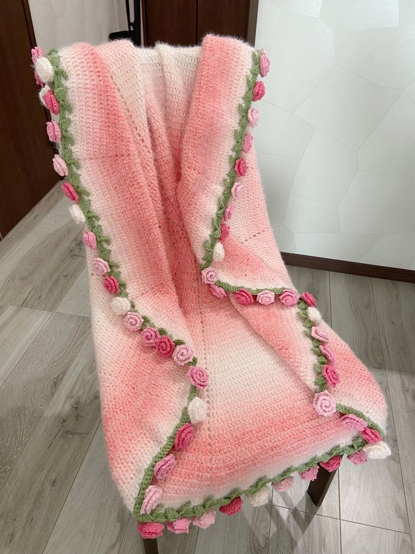 バラの花束ブランケット直径110cm，72本の大きなバラ，ストール