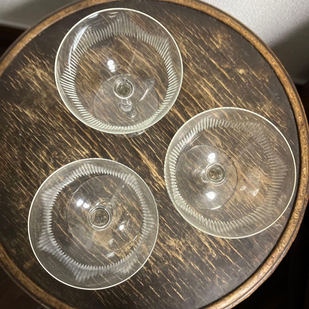 脚付きガラス皿　器　3客　アンティーク骨董品