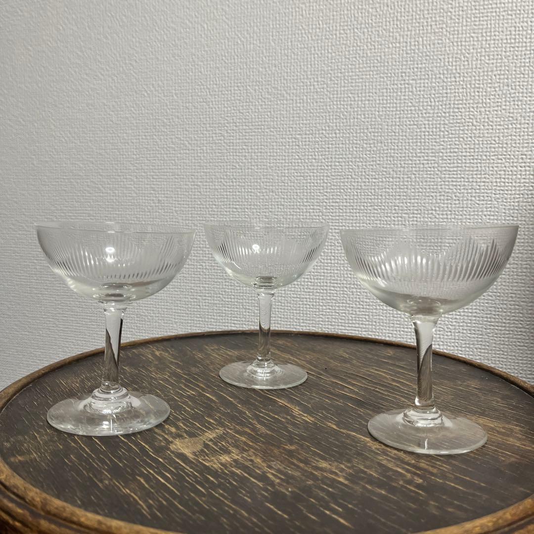 脚付きガラス皿　器　3客　アンティーク骨董品